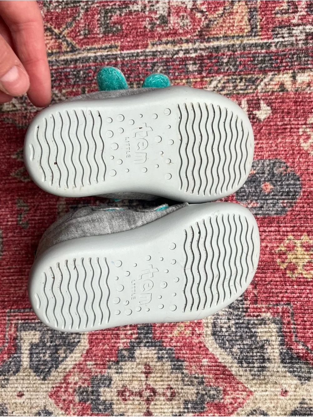 Gray Baby Walker Shoes with Teal Accent - Soft Double-Strap Closure